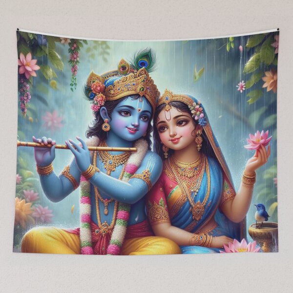 Item preview, Radha Krishna Sitting in Rain in Vrindavan Forest designed and sold by VrindaArts.