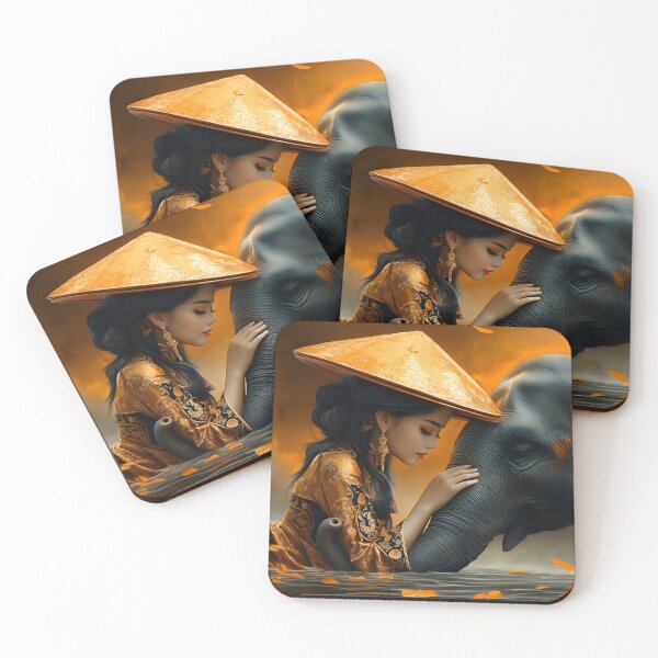 Item preview, Woman and elephant in serene golden autumn embrace designed and sold by Artessie.