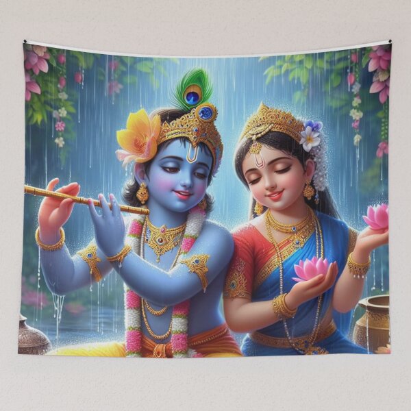 Item preview, Radha Krishna Sitting in Rain in Vrindavan Forest designed and sold by VrindaArts.