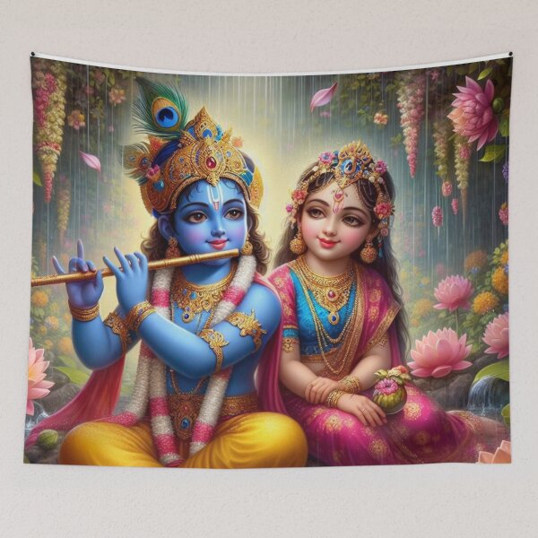 Item preview, Radha Krishna Sitting in Rain in Vrindavan Forest designed and sold by VrindaArts.