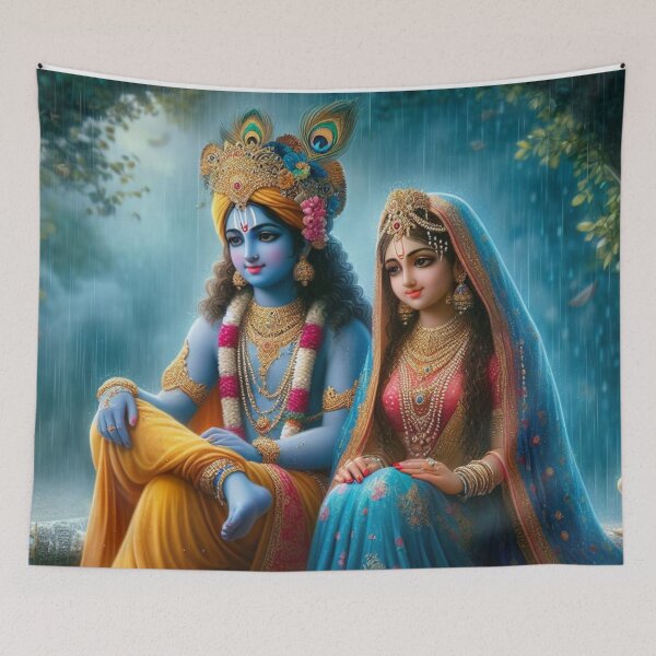 Item preview, Radha Krishna Sitting in Rain in Vrindavan Forest designed and sold by VrindaArts.