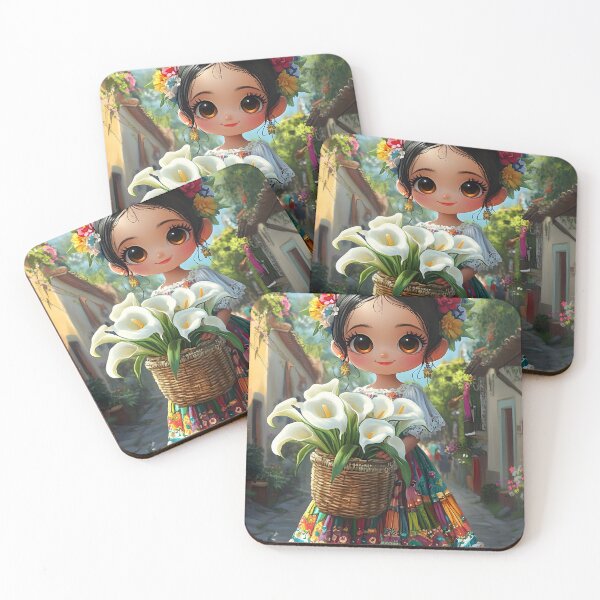 Item preview, Charming girl in colorful dress with lilies basket designed and sold by Artessie.