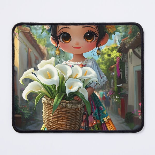 Item preview, Charming girl in colorful dress with lilies basket designed and sold by Artessie.