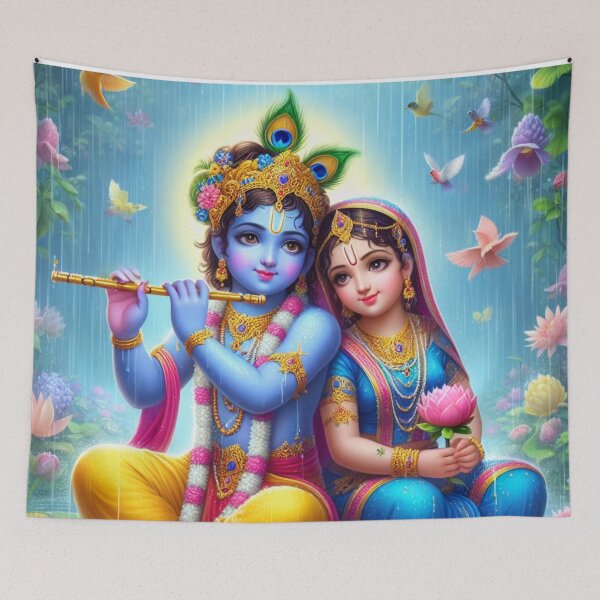 Item preview, Radha Krishna Sitting in Rain in Vrindavan Forest designed and sold by VrindaArts.