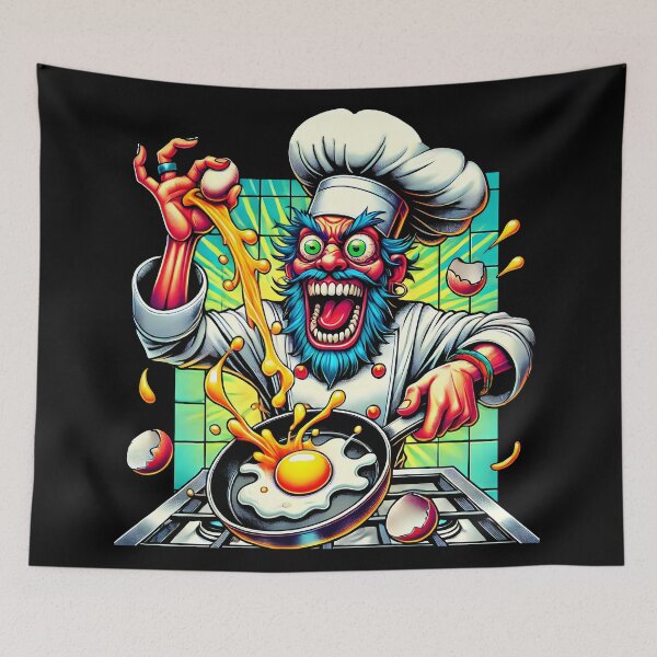 Item preview, Crazy Cartoon Chef Cooking Illustration - Funny Kitchen Chaos Art designed and sold by DrawHandArt.