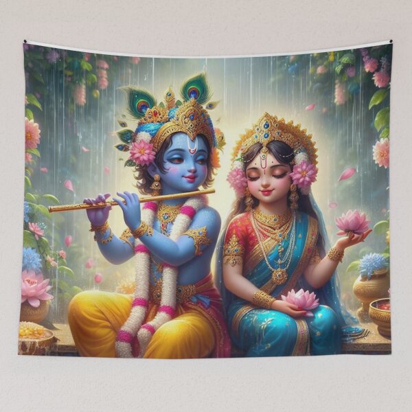 Item preview, Radha Krishna Sitting in Rain in Vrindavan Forest designed and sold by VrindaArts.
