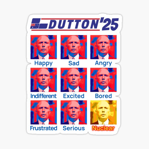 Vista previa del artículo con la obra «Diseño de parodia de energía nuclear del Partido Liberal de Australia, Peter Dutton», diseñado y vendido por CoolCrazyQuirky.