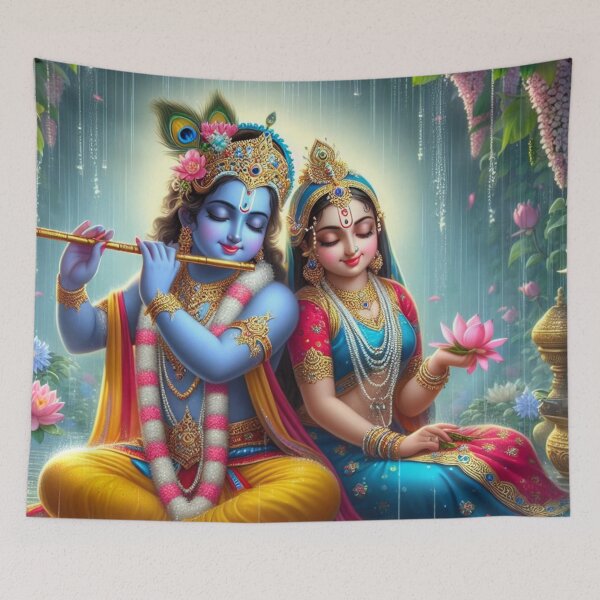 Item preview, Radha Krishna Sitting in Rain in Vrindavan Forest designed and sold by VrindaArts.