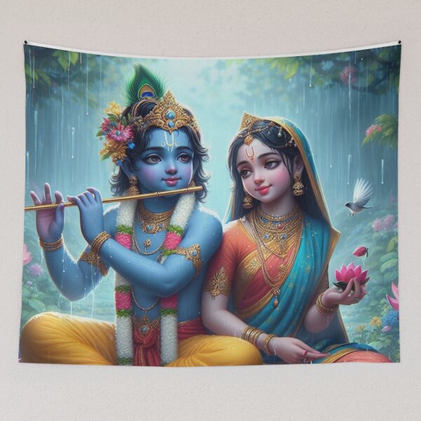 Item preview, Radha Krishna Sitting in Rain in Vrindavan Forest designed and sold by VrindaArts.