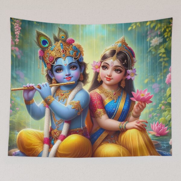 Item preview, Radha Krishna Sitting in Rain in Vrindavan Forest designed and sold by VrindaArts.