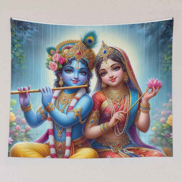 Item preview, Radha Krishna Sitting in Rain in Vrindavan Forest designed and sold by VrindaArts.