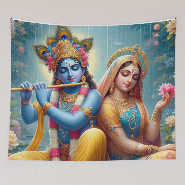 Item preview, Radha Krishna Sitting in Rain in Vrindavan Forest designed and sold by VrindaArts.