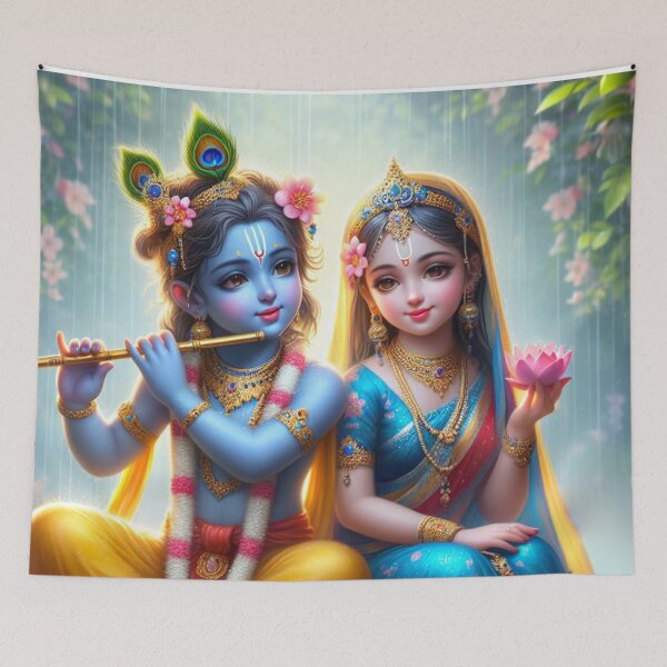Item preview, Radha Krishna Sitting in Rain in Vrindavan Forest designed and sold by VrindaArts.