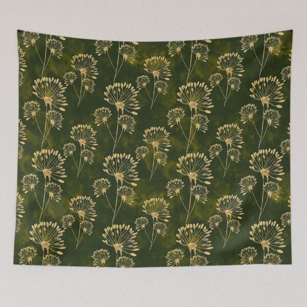 Item preview, Golden Floral Holiday Pattern on Dark Green | Elegant Christmas Fabric Design for Home Decor & Fashion designed and sold by Almanzart.