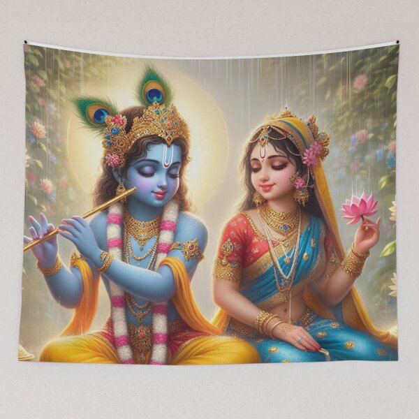 Item preview, Radha Krishna Sitting in Rain in Vrindavan Forest designed and sold by VrindaArts.