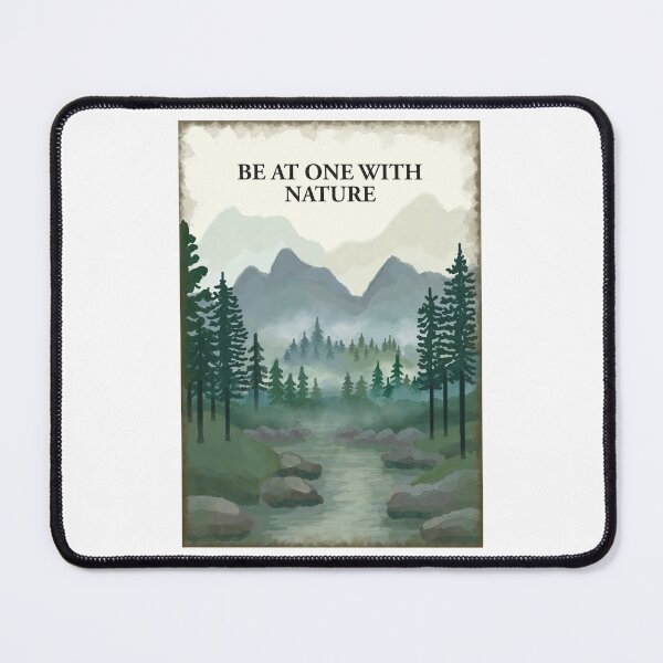 Item preview, Be at one with nature. misty forest, mountains, hills, river painting designed and sold by Scat the cat.