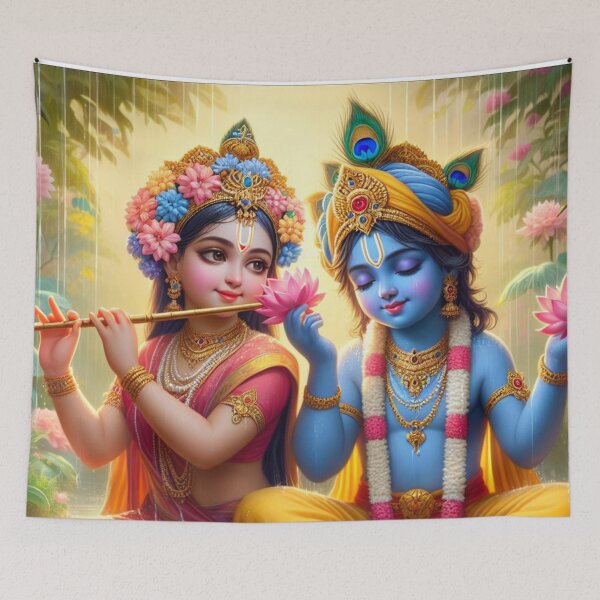 Item preview, Radha Krishna Sitting in Rain in Vrindavan Forest designed and sold by VrindaArts.