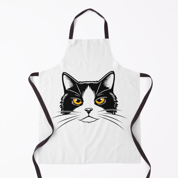 Item preview, Black and white Image of the head of a cat with yellow eyes. designed and sold by Stef Ringoot, cartoons and illustrations.