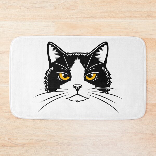 Item preview, Black and white Image of the head of a cat with yellow eyes.  designed and sold by Stef Ringoot, cartoons and illustrations.