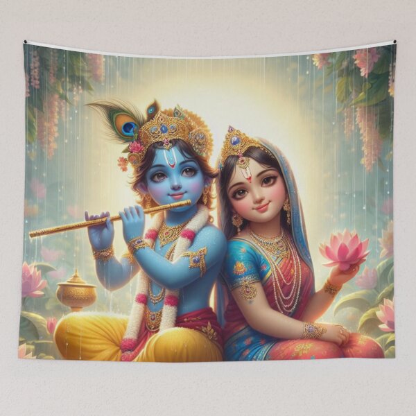 Item preview, Radha Krishna Sitting in Rain in Vrindavan Forest designed and sold by VrindaArts.