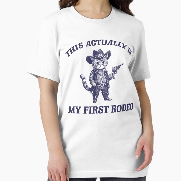 Item preview, Retro This Actually Is My First Rodeo Vintage Style Shirt, Funny Cat Cowboy Shirt, 90s Western Style, Weirdcore Shirt, Funny Kitten Meme designed and sold by Rosqzz.