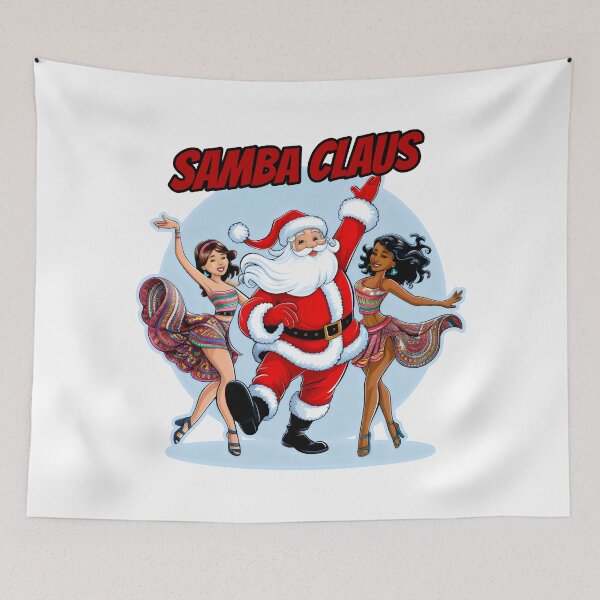 Item preview, Samba Claus Dancing Santa In Red Suit With Blue Glow And Colorful Samba Dancers designed and sold by SplashTastic.