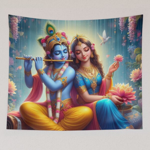 Item preview, Radha Krishna Sitting in Rain in Vrindavan Forest designed and sold by VrindaArts.