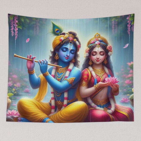 Item preview, Radha Krishna Sitting in Rain in Vrindavan Forest designed and sold by VrindaArts.