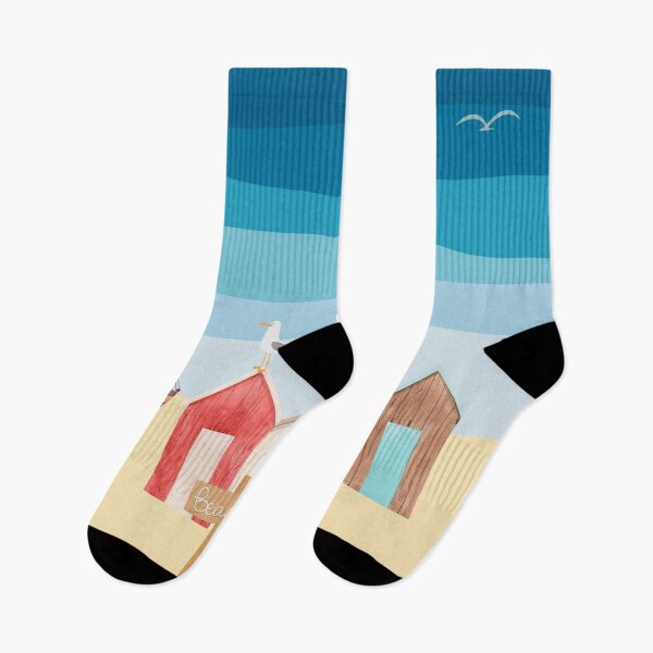 Item preview, Charming Beach Huts and Sailboat Coastal Illustration designed and sold by WeimTrails.