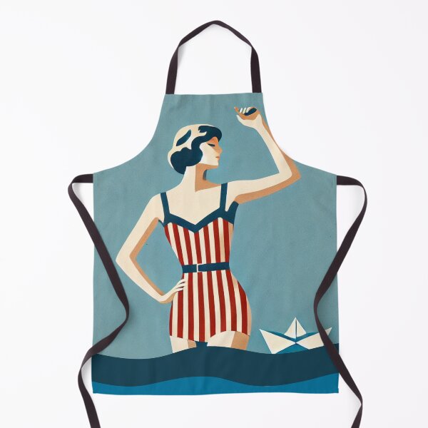 Item preview, Vintage Beach Lady in Red Striped Swimsuit Retro Illustration designed and sold by WeimTrails.