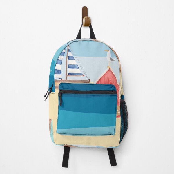 Item preview, Charming Beach Huts and Sailboat Coastal Illustration designed and sold by WeimTrails.