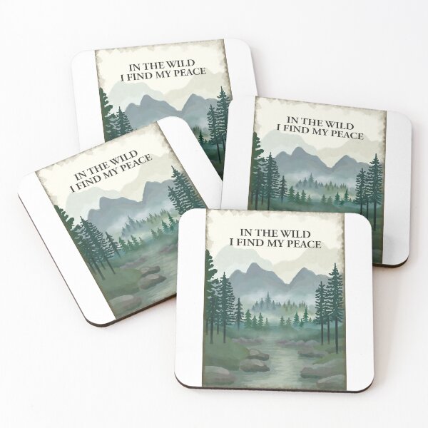 Item preview, In the wild I find my peace. Misty forest woodland, river, hills mountains painting designed and sold by Scat the cat.