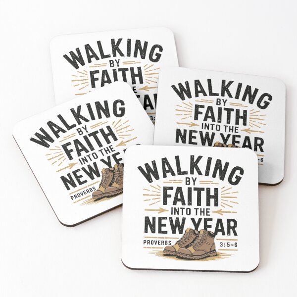Item preview, Walking by Faith into the New Year | Christian Hiking Boots Adventure Design | Faith-Based Proverbs 3:5-6 Inspirational Art designed and sold by HahaHandlesHub.