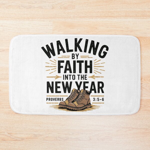 Item preview, Walking by Faith into the New Year | Christian Hiking Boots Adventure Design | Faith-Based Proverbs 3:5-6 Inspirational Art designed and sold by HahaHandlesHub.