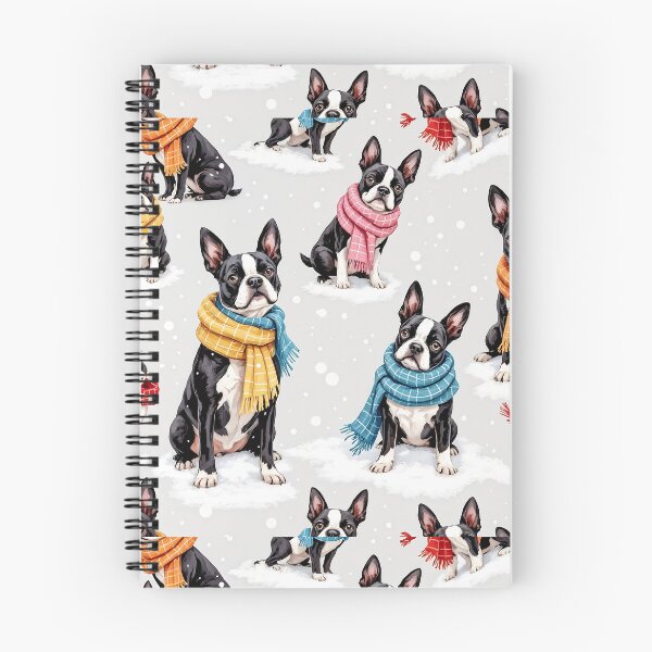 Item preview, A playful 3D pattern background featuring Boston Terriers in colorful scarves,playing in the snow,perfect for cheerful winter pet designs. designed and sold by AlwaysHome.