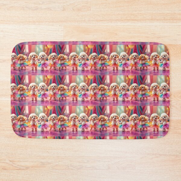 Item preview, A joyful 3D pattern background featuring Toy Poodles in colorful tutus,dancing in a vibrant ballroom,ideal for cheerful pet-themed products. designed and sold by AlwaysHome.