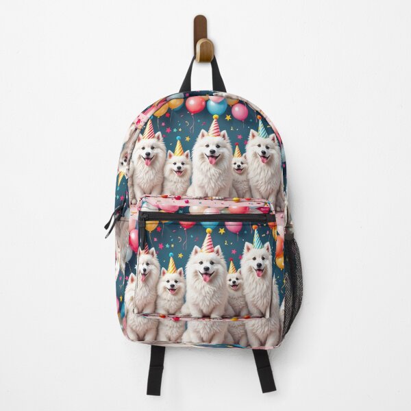 Item preview, A whimsical 3D pattern background featuring Samoyeds in party hats,celebrating at a birthday party with colorful balloons,ideal for festive pet-themed designs. designed and sold by AlwaysHome.