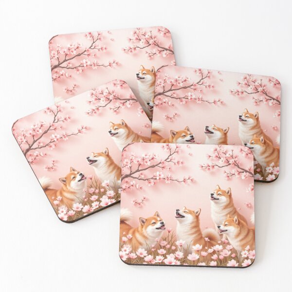 Item preview, A charming 3D pattern background showcasing Shiba Inus playing in a field of cherry blossoms,ideal for spring-themed pet merchandise. designed and sold by AlwaysHome.