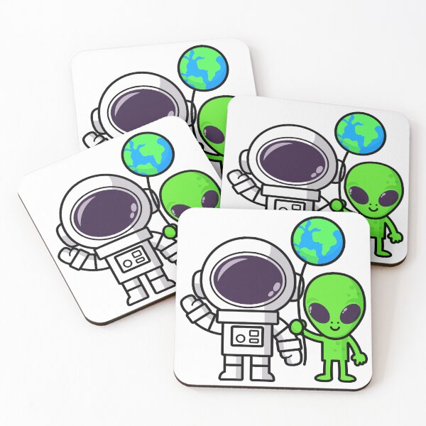 Item preview, Cartoon Astronaut and Alien with Earth balloon designed and sold by NoeySmiley55.
