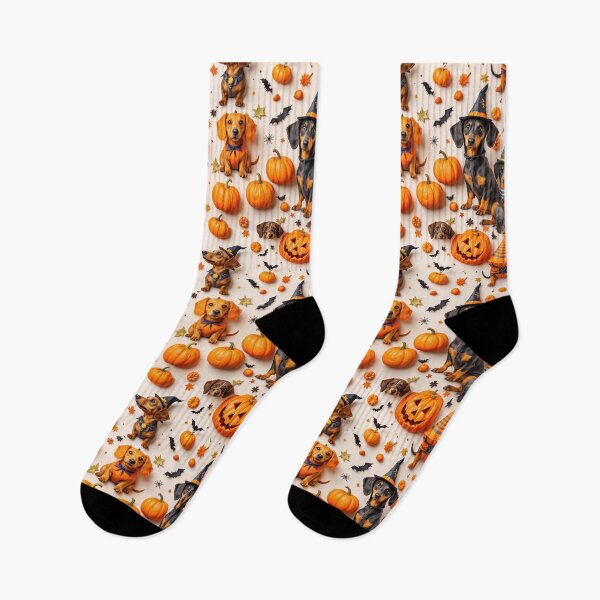 Item preview, A festive 3D pattern background showcasing Dachshunds in Halloween costumes,surrounded by spooky decorations and pumpkins,ideal for Halloween pet products. designed and sold by AlwaysHome.