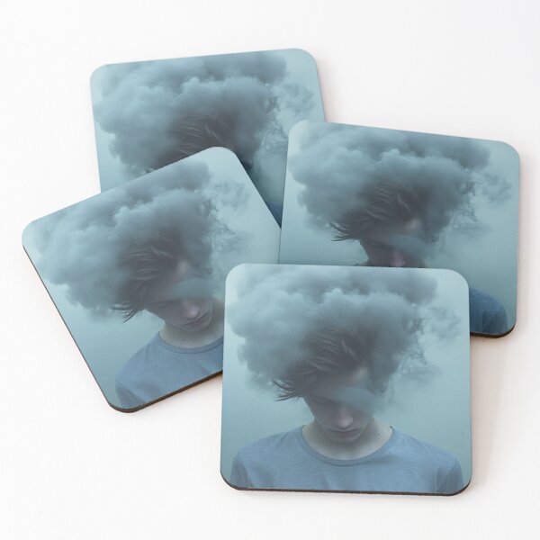 Item preview, A young person stands with a contemplative expression under a surreal cloud of smoke enveloping their head in a dimly lit environment designed and sold by anytka.