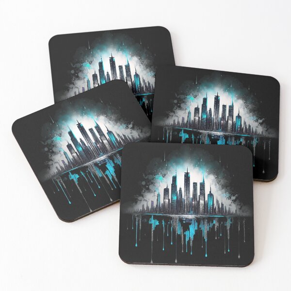 Item preview, Futuristic Skyline Dripping Watercolor Art designed and sold by ZetaDream.