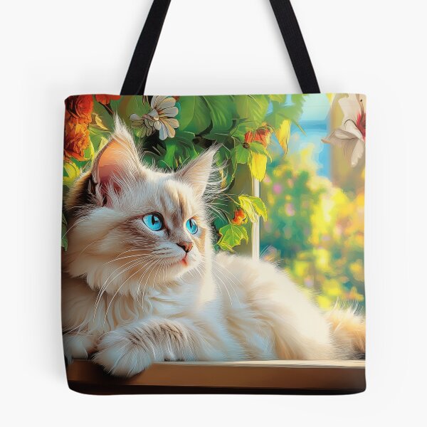 Item preview, Ragdoll cat portrait with flowers designed and sold by PetsArt.