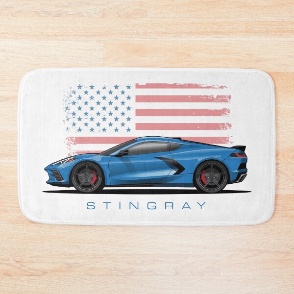 Artikelvorschau, Chevy blaue Corvette C8 amerikanische Flagge Illustration entworfen und verkauft von blackdogshop.