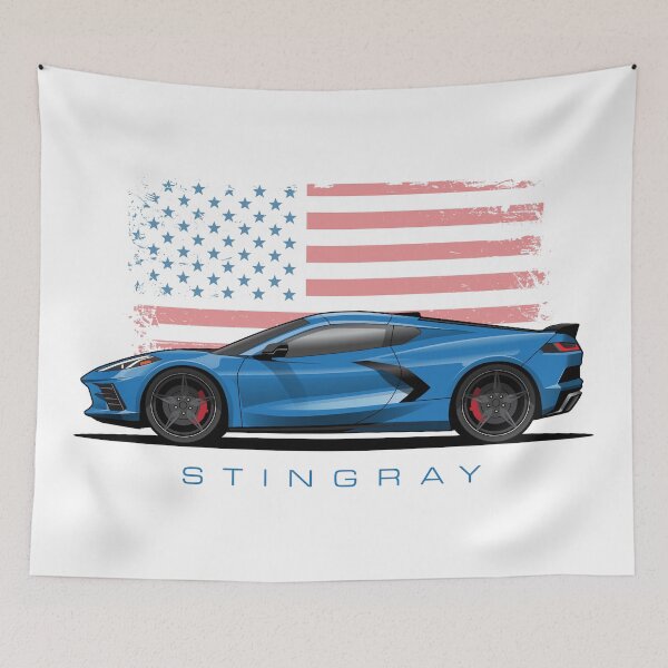 Item preview, Chevy Blue Corvette C8 American Flag Illustration designed and sold by blackdogshop.