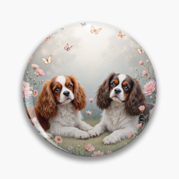 Item preview, A serene 3D pattern background with Cavalier King Charles Spaniels lounging in a flower garden,surrounded by butterflies and soft pastel colors,ideal for calming designs. designed and sold by AlwaysHome.