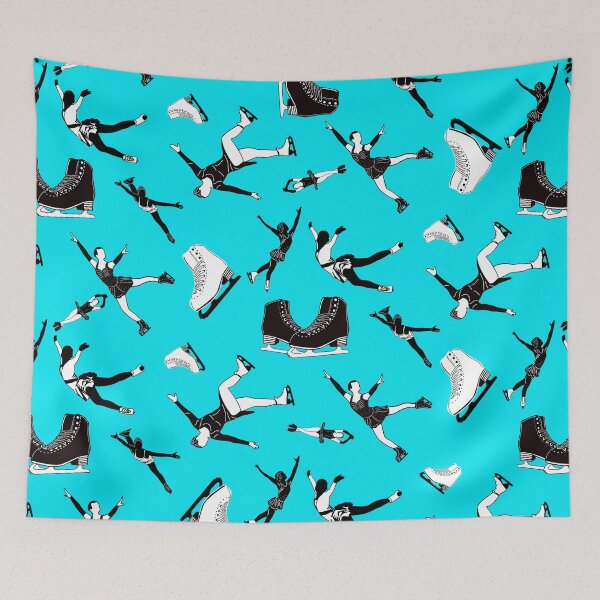 Artikelvorschau, Eiskunstlauf weibliche Silhouetten auf Cyan Hintergrund entworfen und verkauft von Purposely Designed.