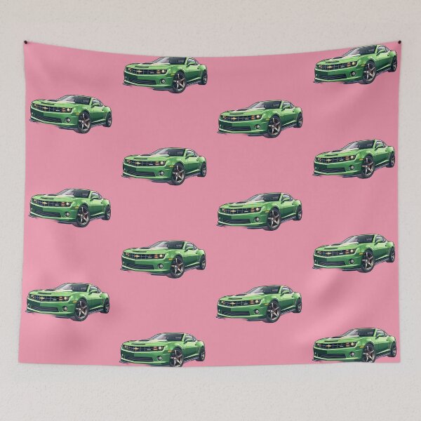 Item preview, Luminous green camaro against pink linear comic illustration designed and sold by kahida.