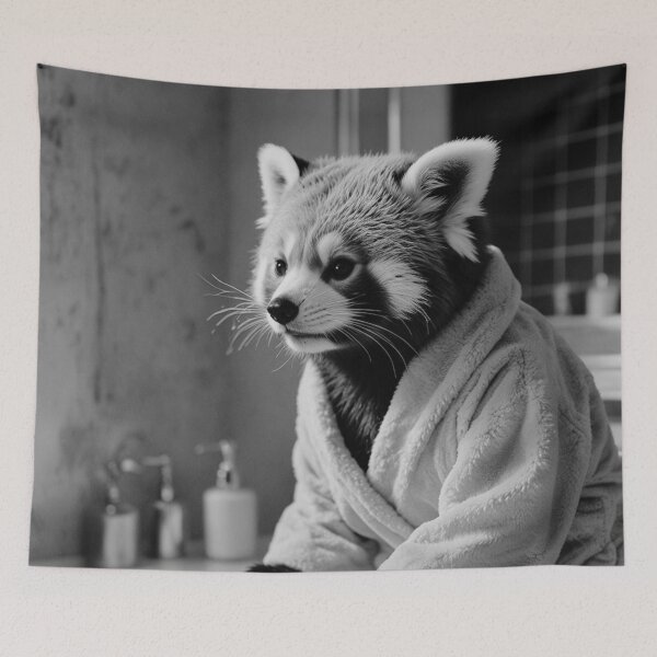Item preview, Red Panda Relaxing by the Sink in a Cozy Bathrobe designed and sold by vk09.