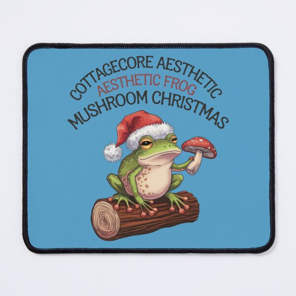 Item preview, Cottagecore Frog Sitting On Tree Stump Holding A Mushroom Wearing A Santa Hat. designed and sold by thespecialtyhub.